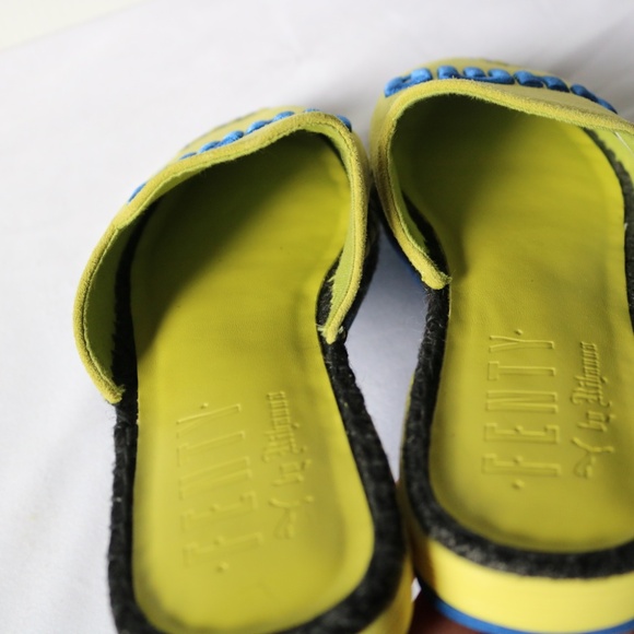 Fenty X Puma Embroidered Espadrilles Suede Slip On Sliders Yellow/Green Blue - Picture 9 of 10